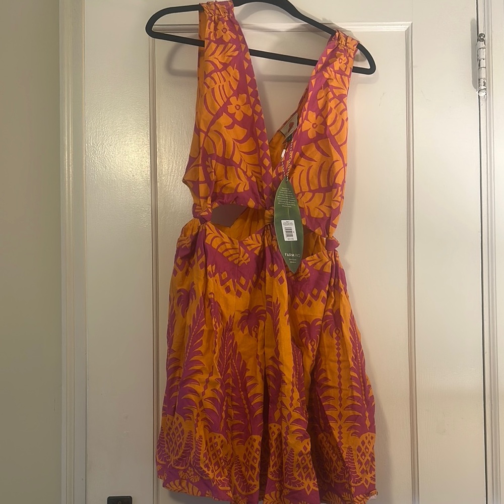 Farm Rio Size M New with Tags Pineapple/Tropical Orange and Purple Dress - Picture 1 of 5